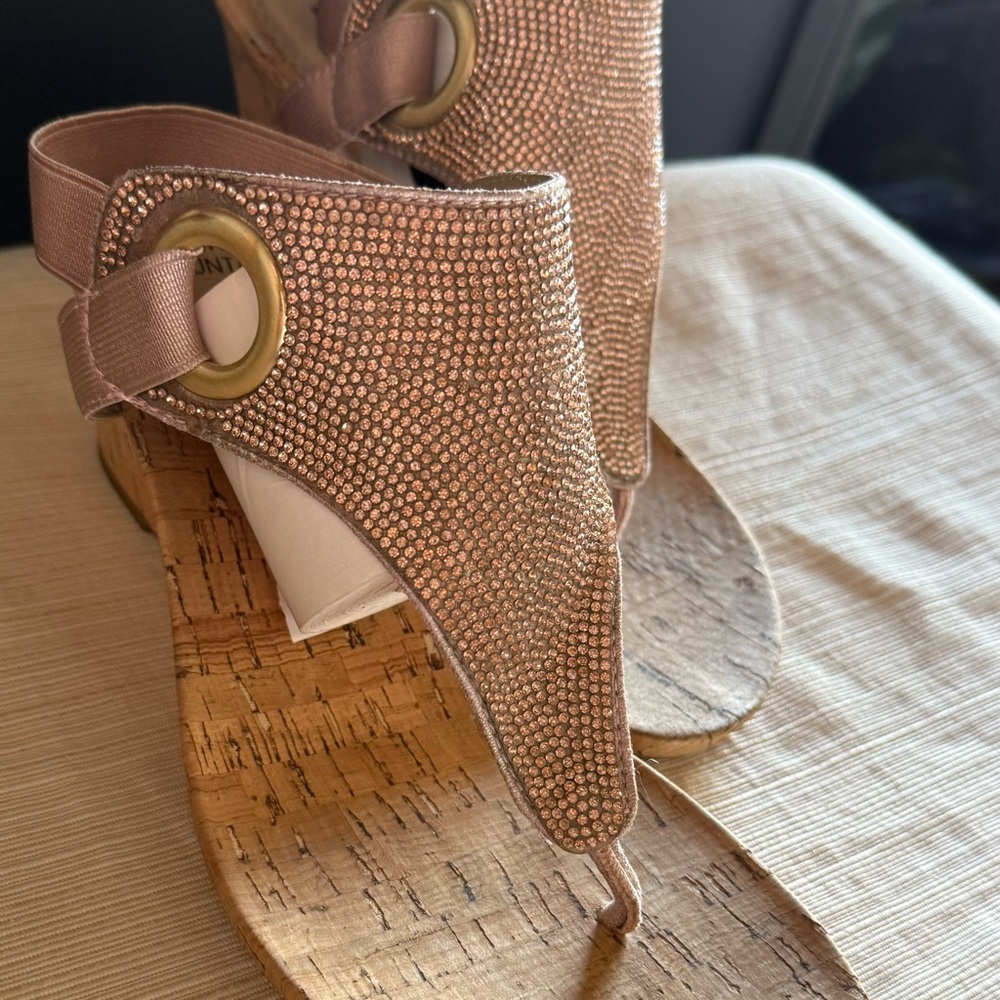 White Mountain Rhinestone Sandals - Tan and Gold